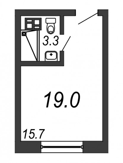 Однокомнатная квартира 19 м²