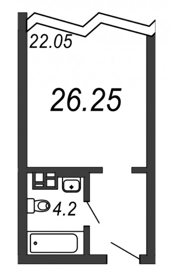 Однокомнатная квартира 26.25 м²