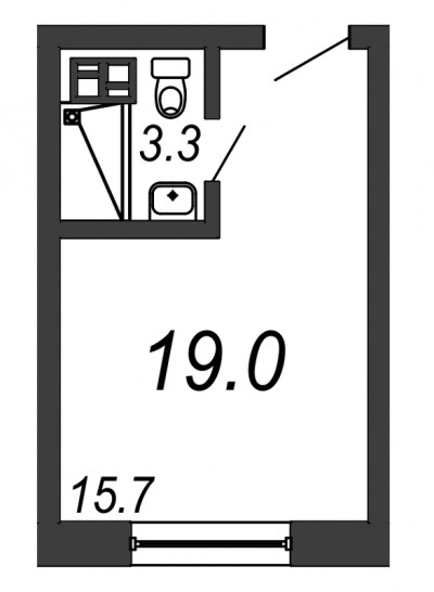 Однокомнатная квартира 19 м²