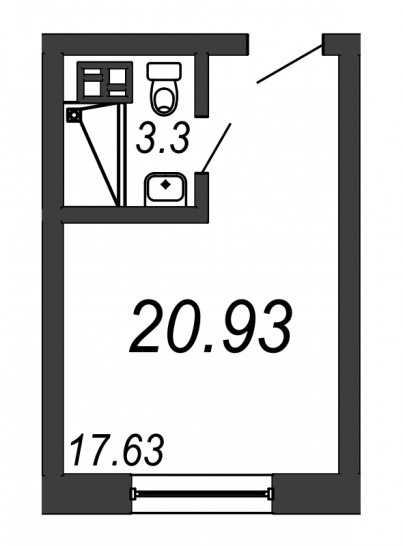 Однокомнатная квартира 20.93 м²