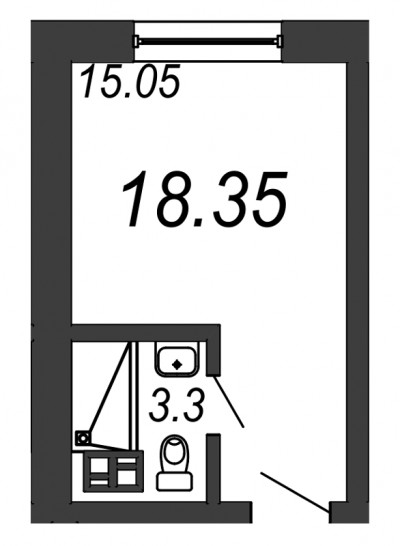 Однокомнатная квартира 18.35 м²