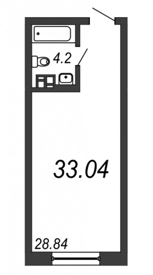 Однокомнатная квартира 33.04 м²