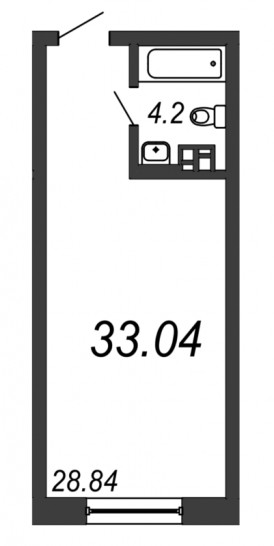 Однокомнатная квартира 33.04 м²