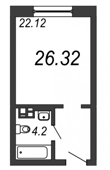 Однокомнатная квартира 26.32 м²