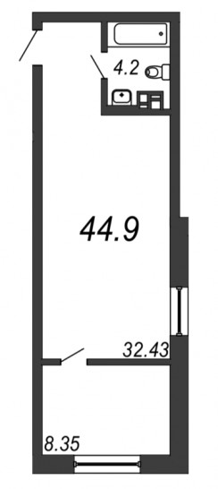 Однокомнатная квартира 44.98 м²