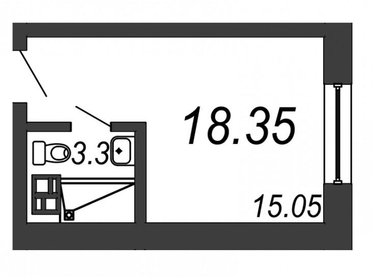 Однокомнатная квартира 18.35 м²