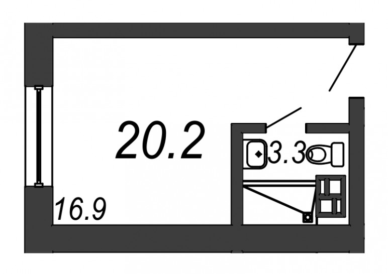 Однокомнатная квартира 20.2 м²
