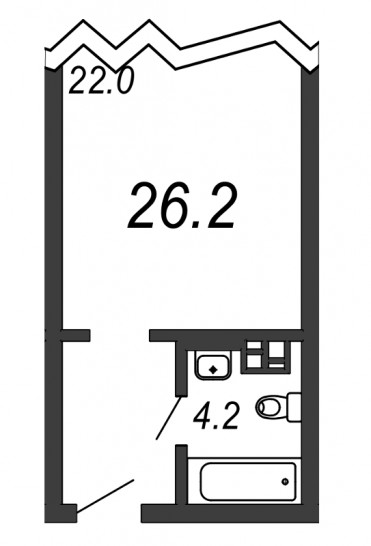 Однокомнатная квартира 26.2 м²