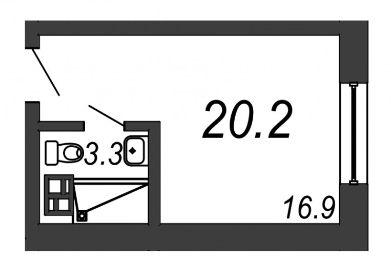 Однокомнатная квартира 20.2 м²