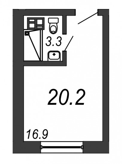 Однокомнатная квартира 20.2 м²