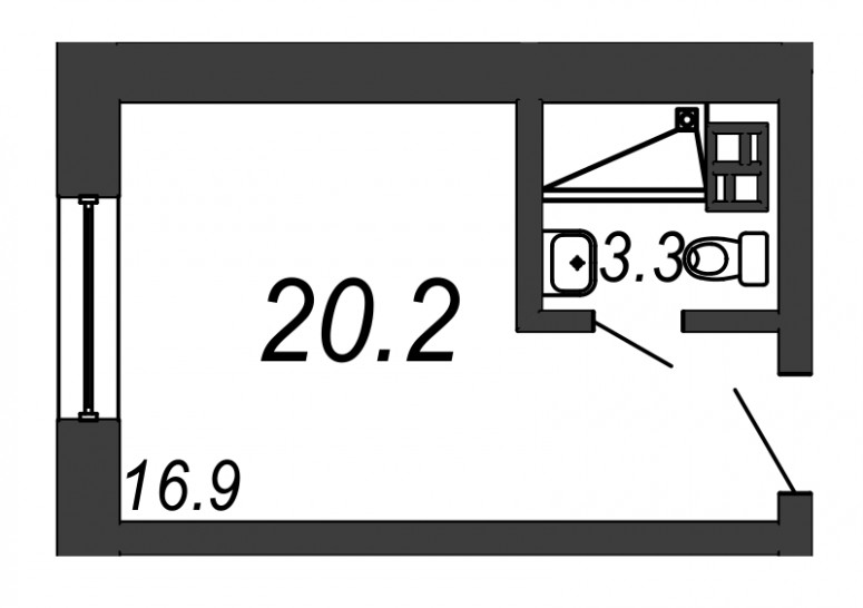 Однокомнатная квартира 20.2 м²