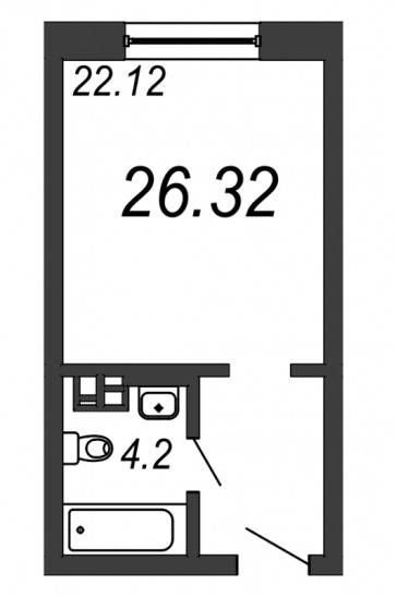 Однокомнатная квартира 26.32 м²
