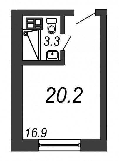 Однокомнатная квартира 20.2 м²
