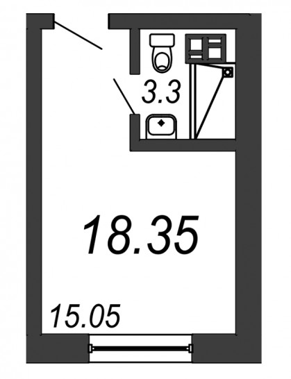 Однокомнатная квартира 18.35 м²