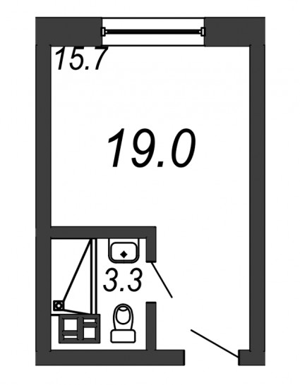 Однокомнатная квартира 19 м²
