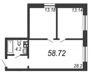 Двухкомнатная квартира 58.72 м²