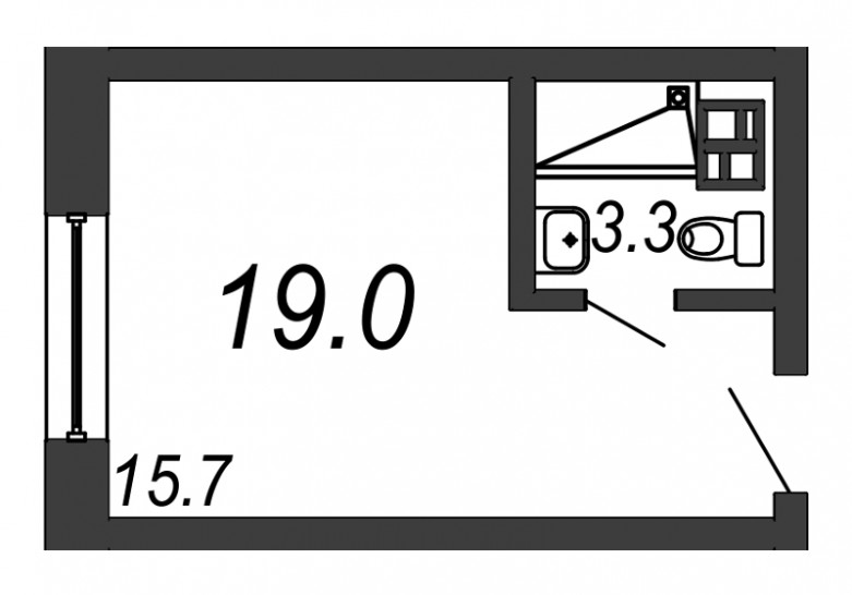 Однокомнатная квартира 19 м²