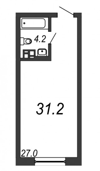 Однокомнатная квартира 31.2 м²