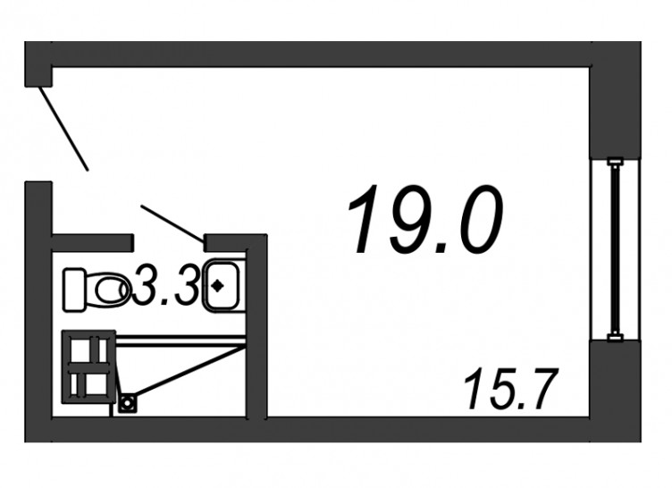 Однокомнатная квартира 19 м²