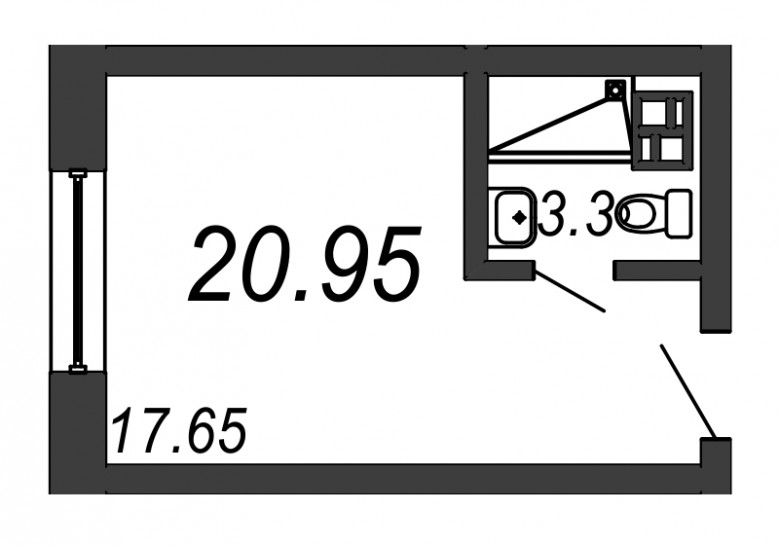 Однокомнатная квартира 20.95 м²
