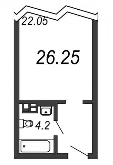 Однокомнатная квартира 26.25 м²