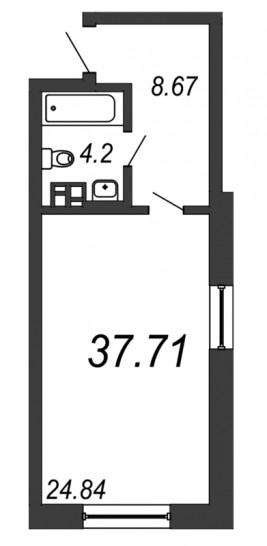 Однокомнатная квартира 37.71 м²