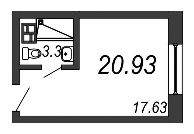 Однокомнатная квартира 20.93 м²