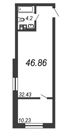 Однокомнатная квартира 46.86 м²