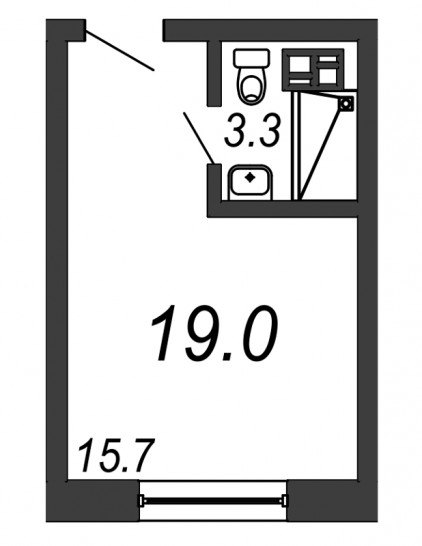 Однокомнатная квартира 19 м²
