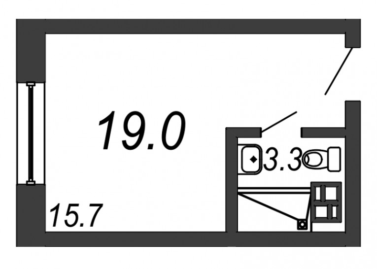 Однокомнатная квартира 19 м²