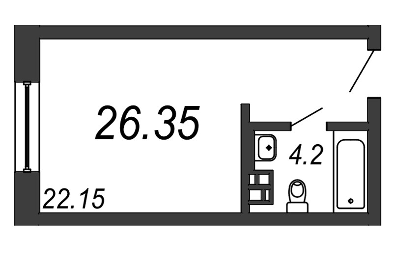 Однокомнатная квартира 26.35 м²
