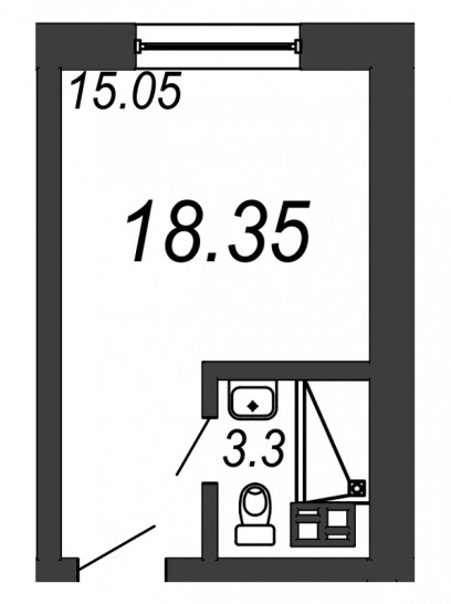 Однокомнатная квартира 18.35 м²
