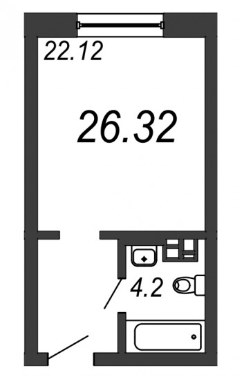Однокомнатная квартира 26.32 м²