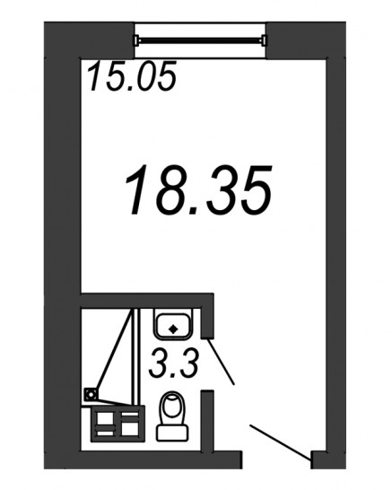 Однокомнатная квартира 18.35 м²