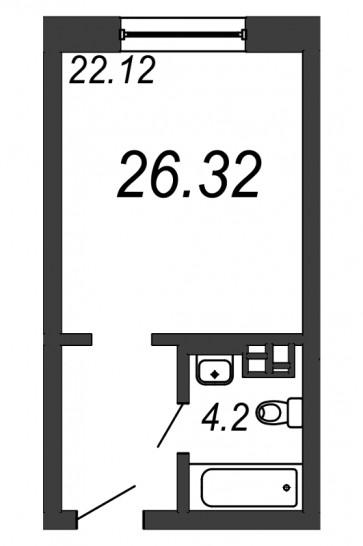 Однокомнатная квартира 26.32 м²