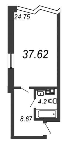Однокомнатная квартира 37.62 м²