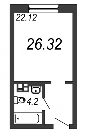 Однокомнатная квартира 26.32 м²
