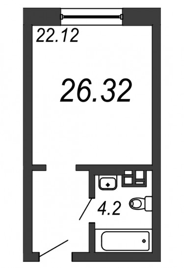 Однокомнатная квартира 26.32 м²