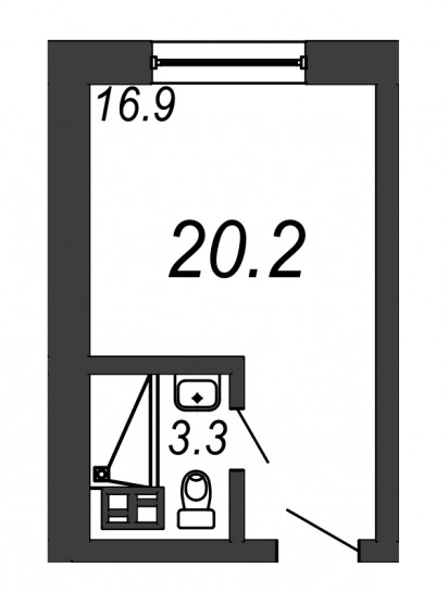 Однокомнатная квартира 20.2 м²