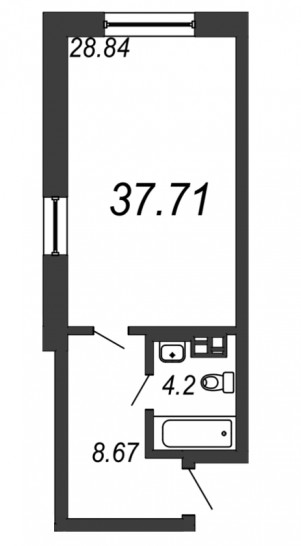 Однокомнатная квартира 37.71 м²