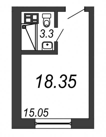 Однокомнатная квартира 18.35 м²