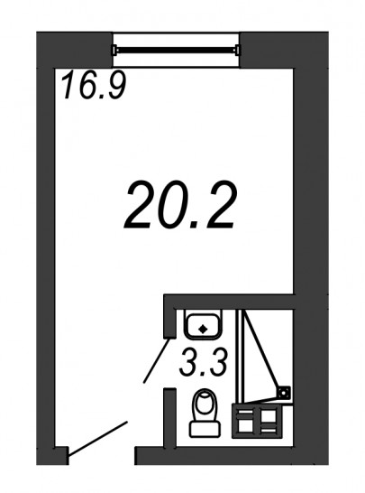 Однокомнатная квартира 20.2 м²