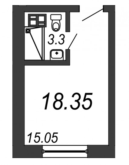 Однокомнатная квартира 18.35 м²