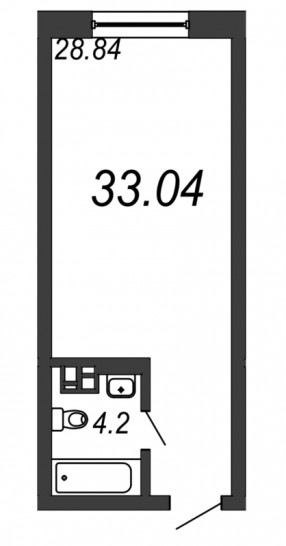 Однокомнатная квартира 33.04 м²