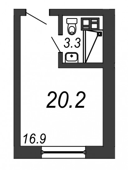 Однокомнатная квартира 20.2 м²