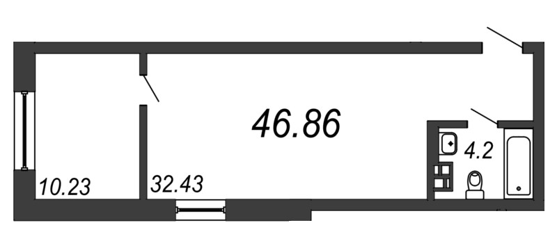 Однокомнатная квартира 46.86 м²