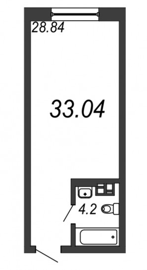 Однокомнатная квартира 33.04 м²