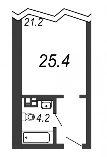 Однокомнатная квартира 25.4 м²