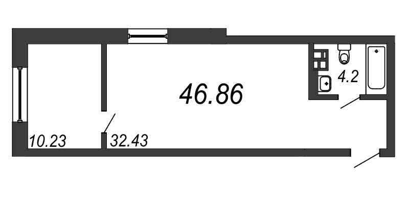 Однокомнатная квартира 46.86 м²