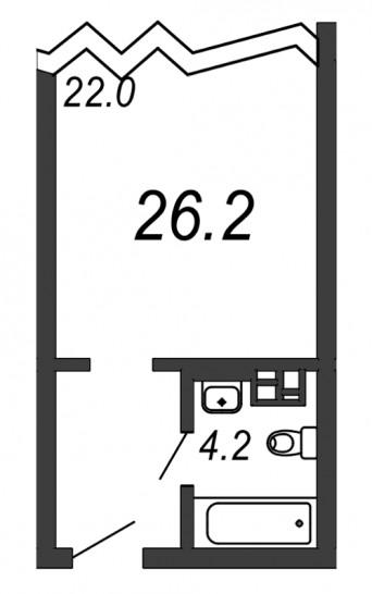 Однокомнатная квартира 26.2 м²